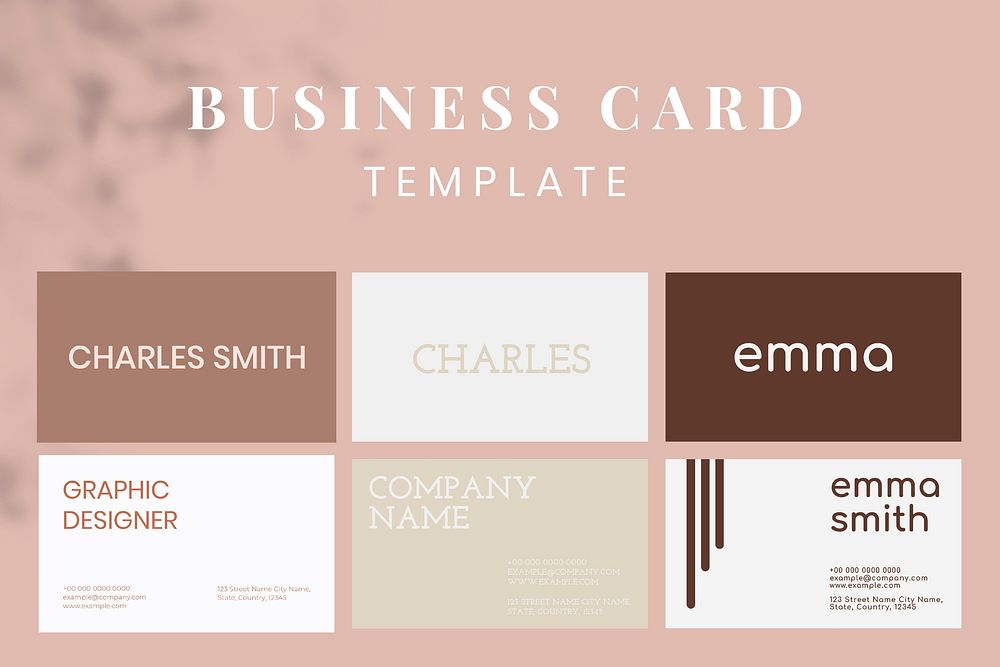 Business card template vector in brown tone flatlay