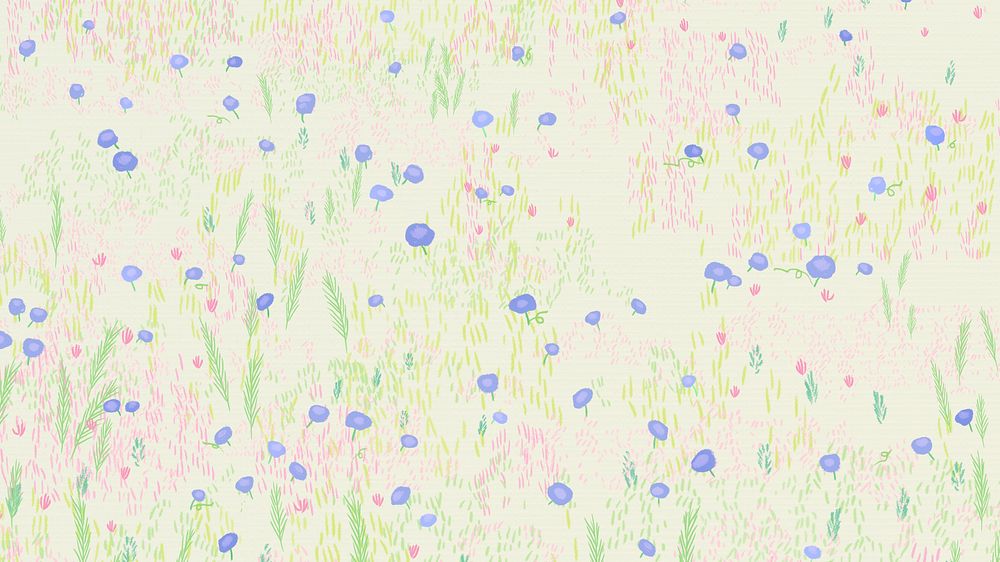 Sketched flower field psd background bird eye view desktop screen background