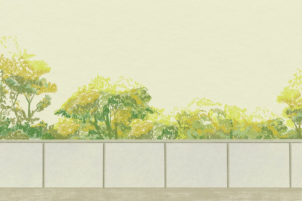 Green bushes background color pencil illustration