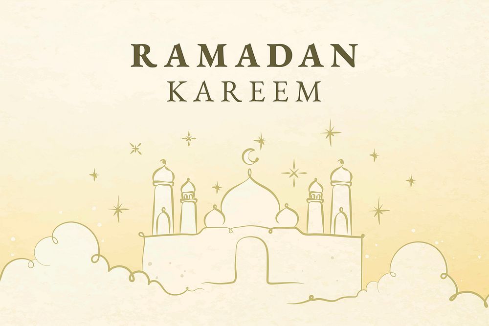 Ramadan editable banner template vector with Arabic architecture on yellow background