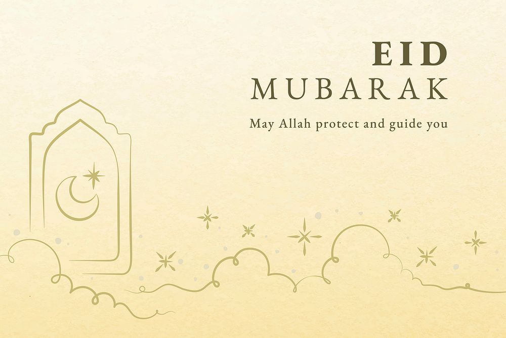 Eid mubarak banner template vector with star and crescent moon on yellow background