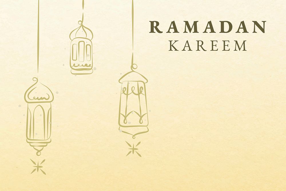 Editable ramadan banner template vector with lanterns on yellow background