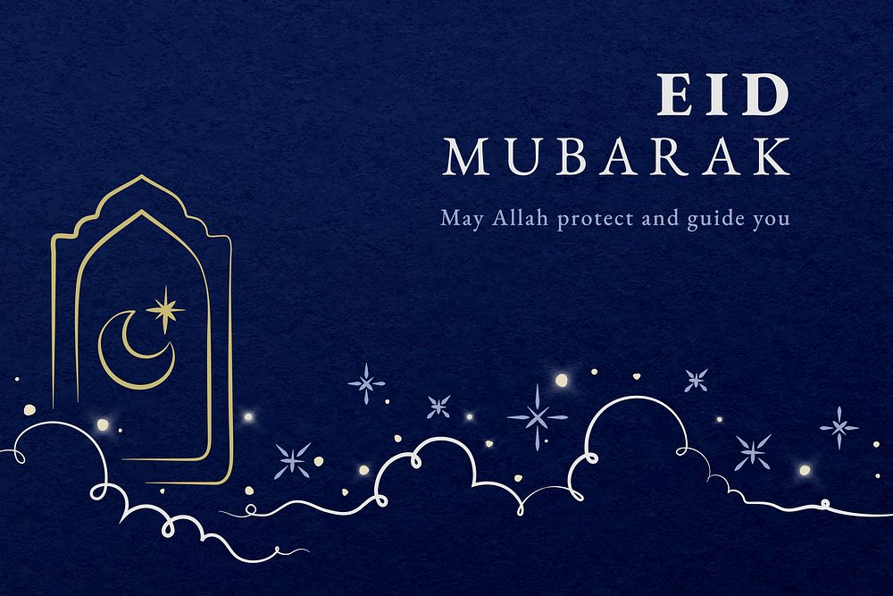 Eid mubarak banner template vector with star and crescent moon on blue background