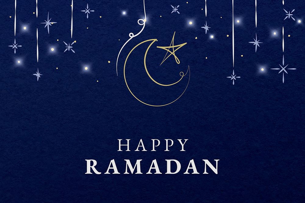 Ramadan editable banner template vector with crescent moon on blue background