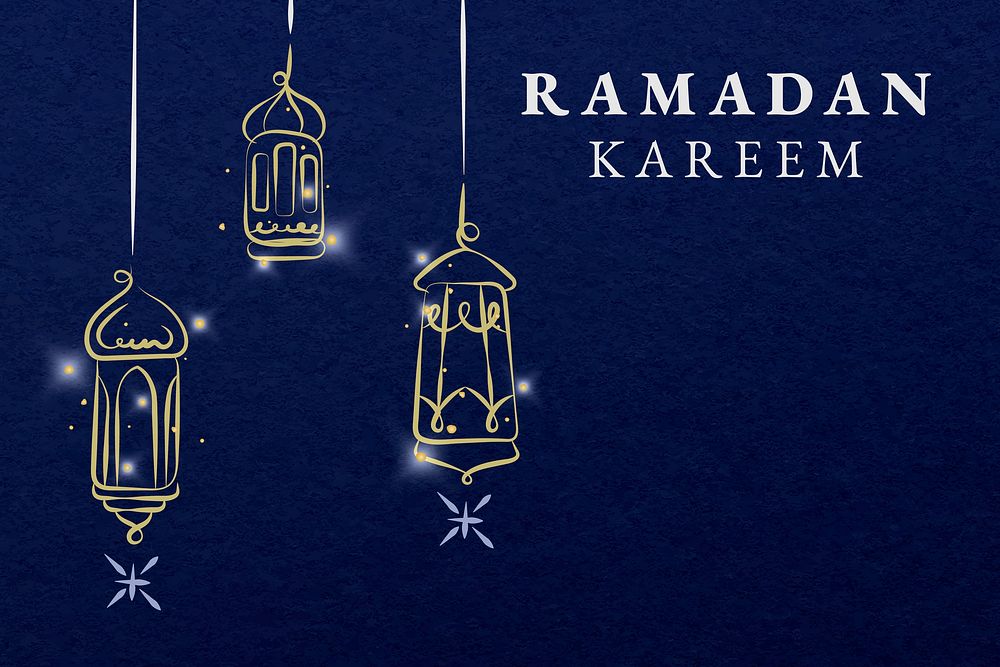 Ramadan editable banner template vector with lanterns on blue background
