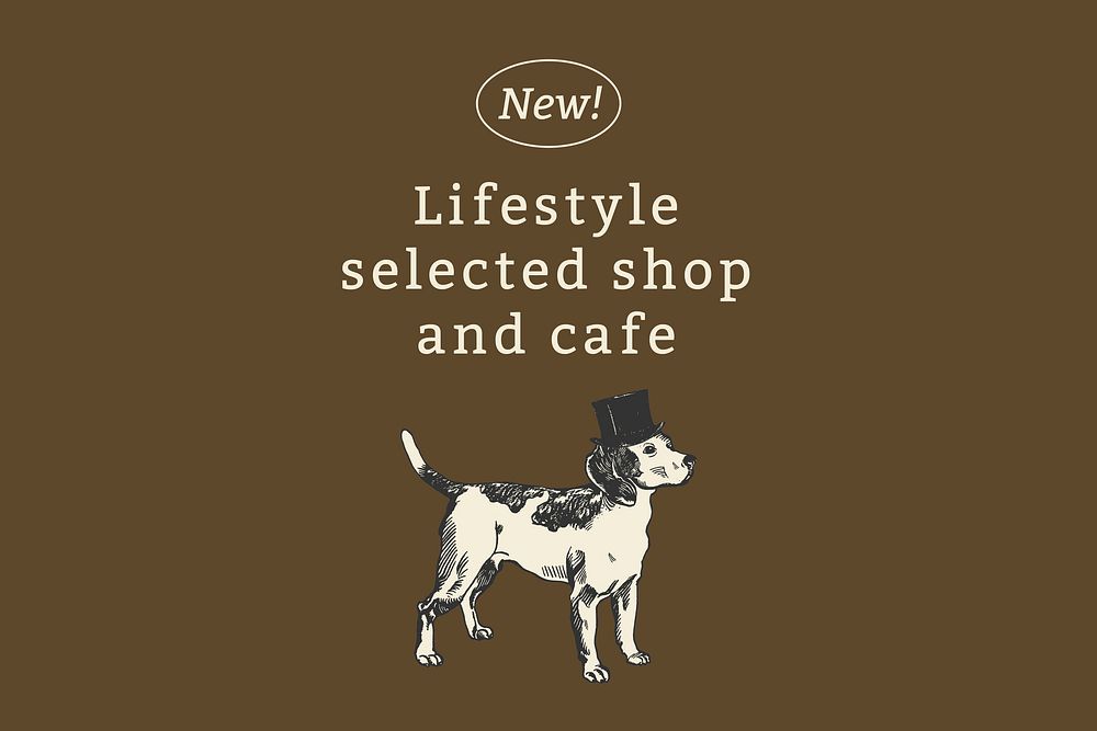 Cafe banner template vector in vintage dog theme