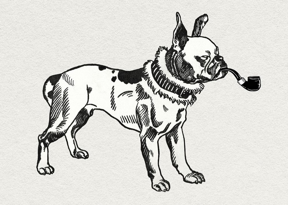 Vintage bulldog dog psd sticker with smoking pipe, remixed from artworks by Moriz Jung