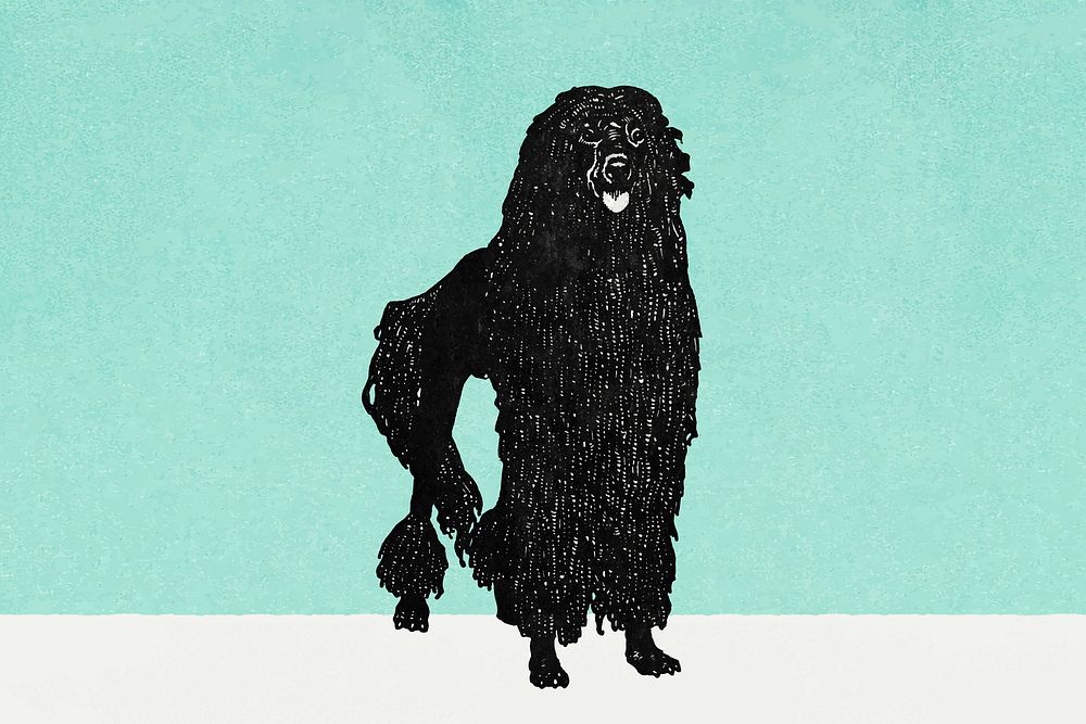 Cute poodle dog vector vintage illustration, remixed from artworks by Moriz Jung