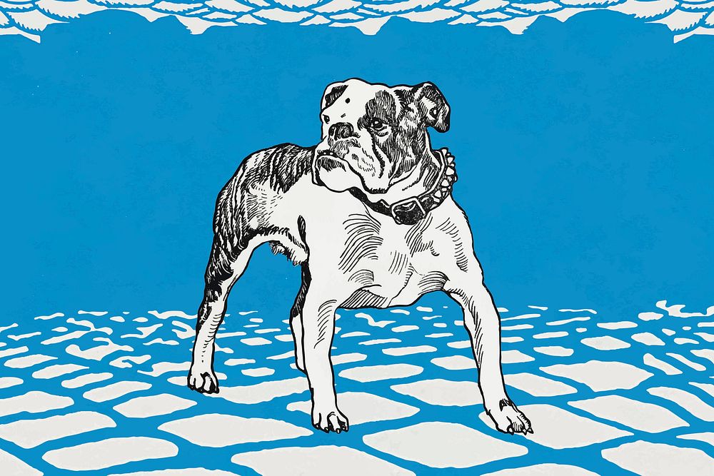 Cute Pit bull dog vector vintage illustration, remixed from artworks by Moriz Jung