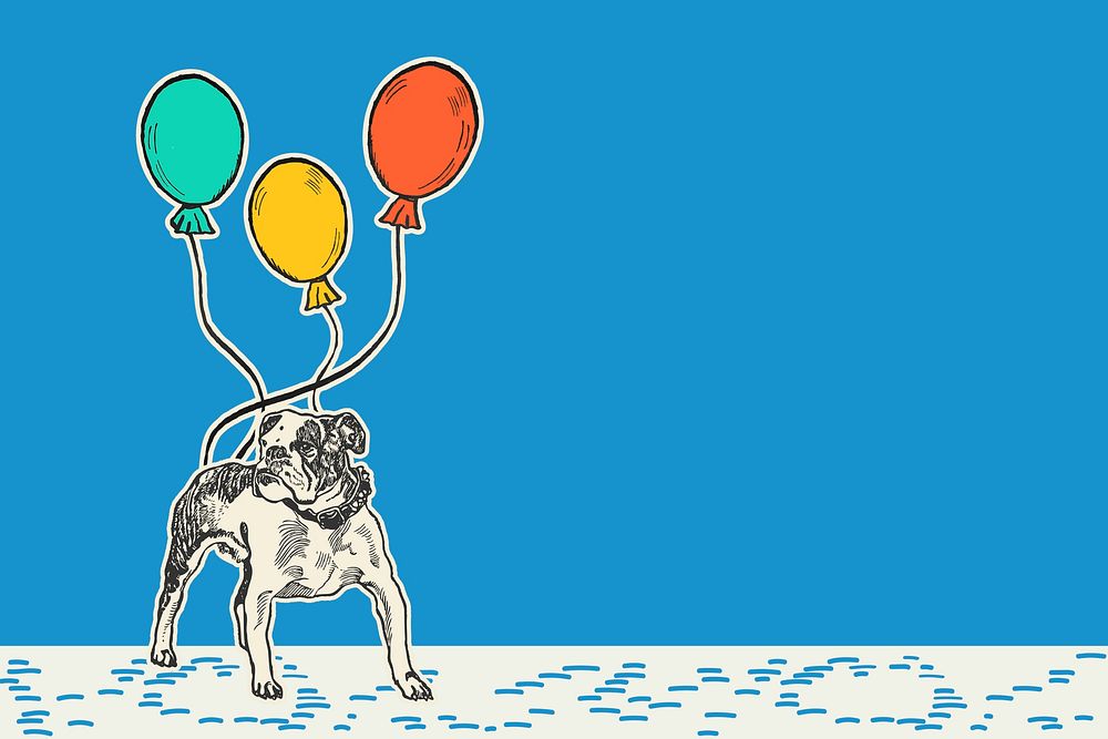 Blue birthday background border vector with pit-bull and balloons