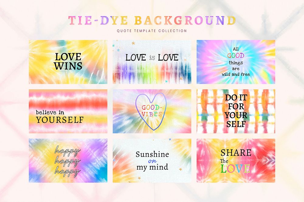 Quote template vector collection on tie dye background for ad