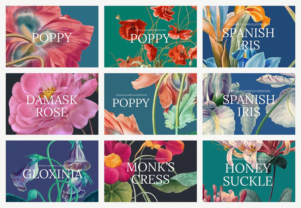 Web banner floral template vector set, remixed from public domain artworks