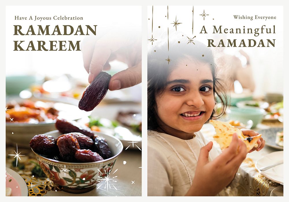 Ramadan Kareem poster template vector with greeting set