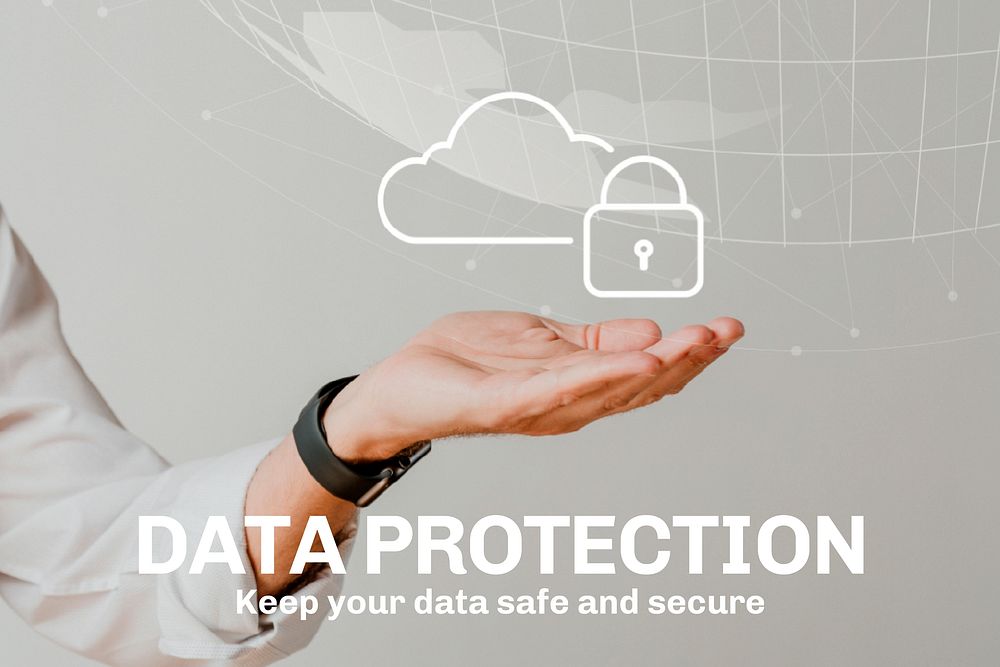 Hand holding cloud system vector with data protection