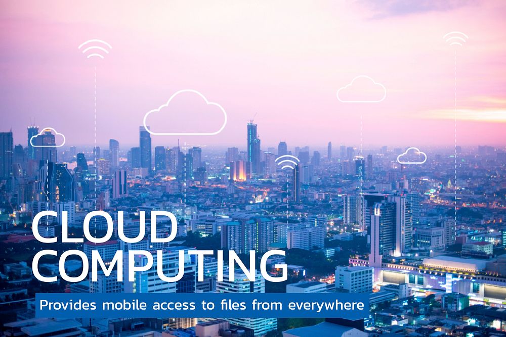 Cloud computing template vector for smart city social media banner
