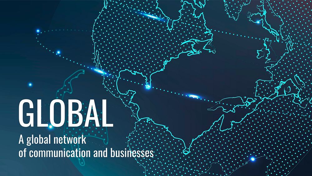 Global network technology template vector for social media banner in dark blue tone