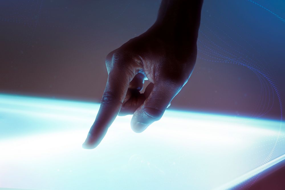 Hand using virtual screen advanced technology digital remix