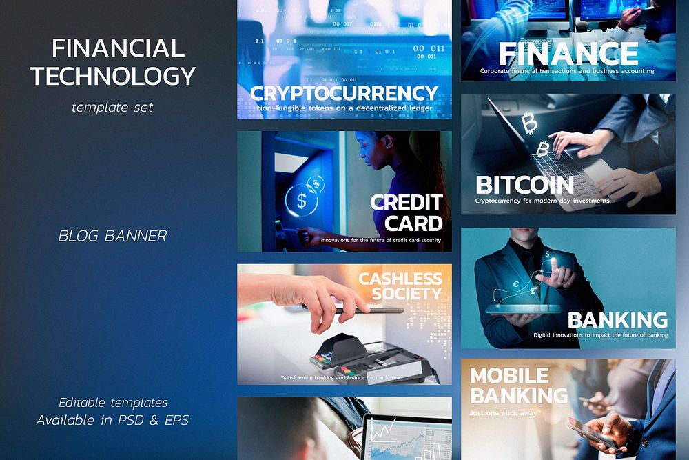 Financial technology template vector set for blog banner post