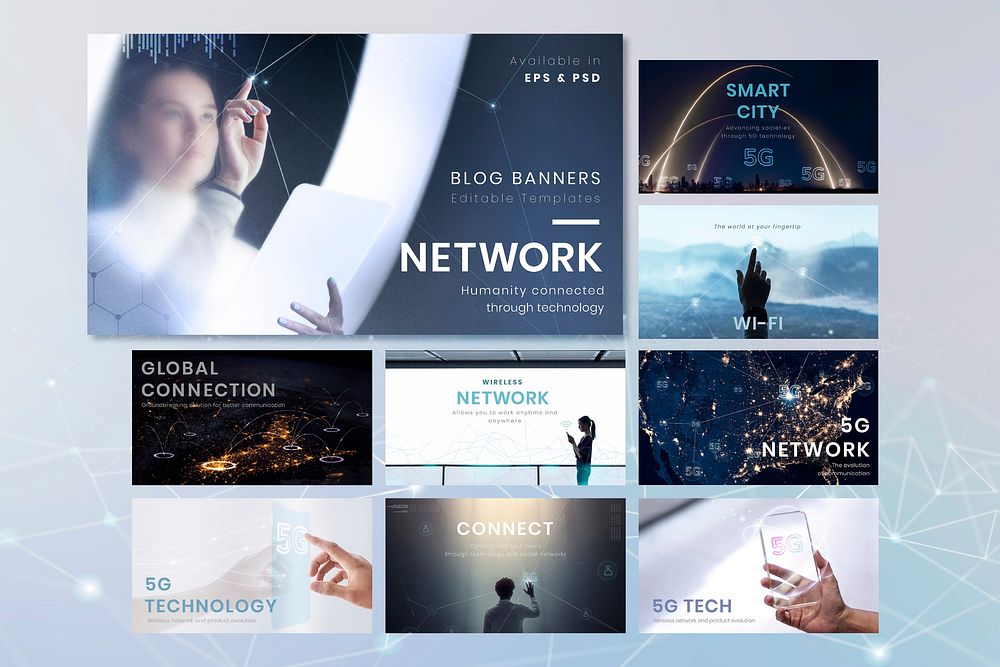 5g communication technology template vector futuristic presentation set