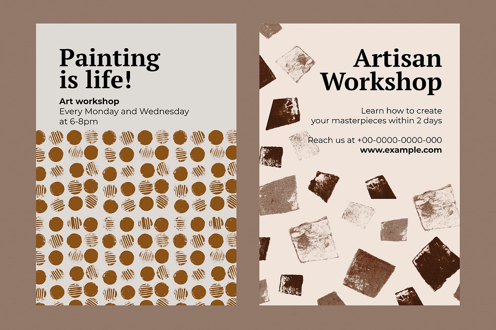 Art workshop poster template vector with block print set