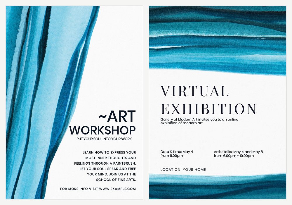 Art exhibition watercolor template vector aesthetic ad poster dual set