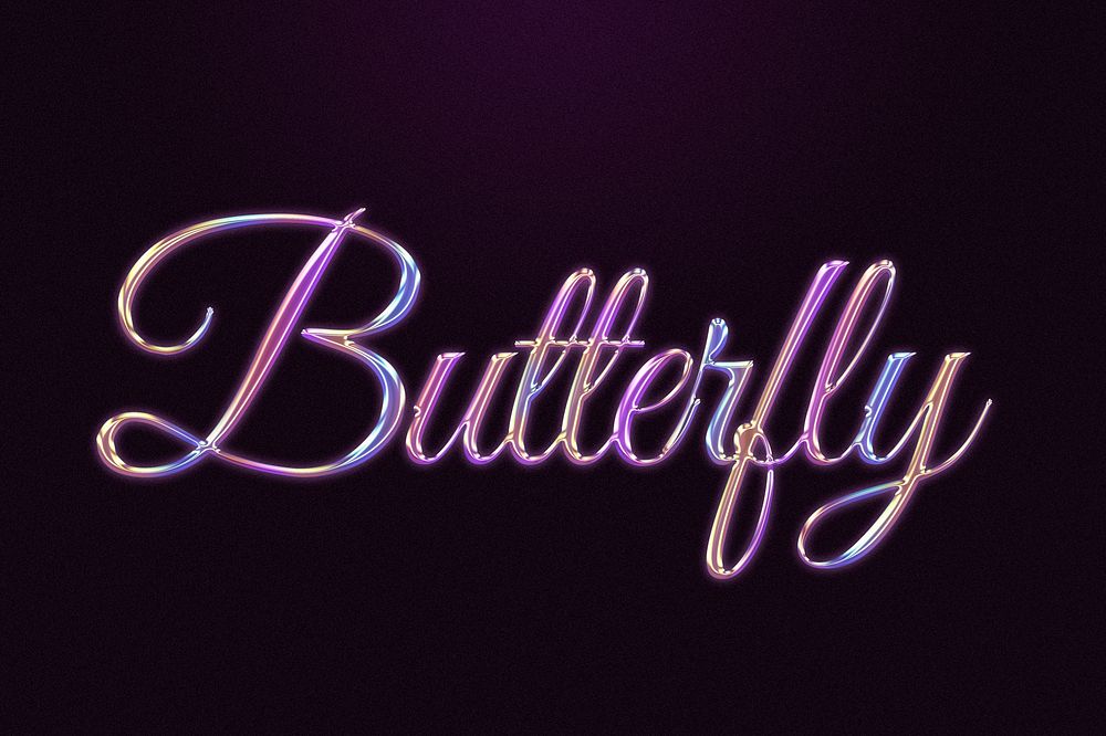 Butterfly word in colorful embossed chrome style
