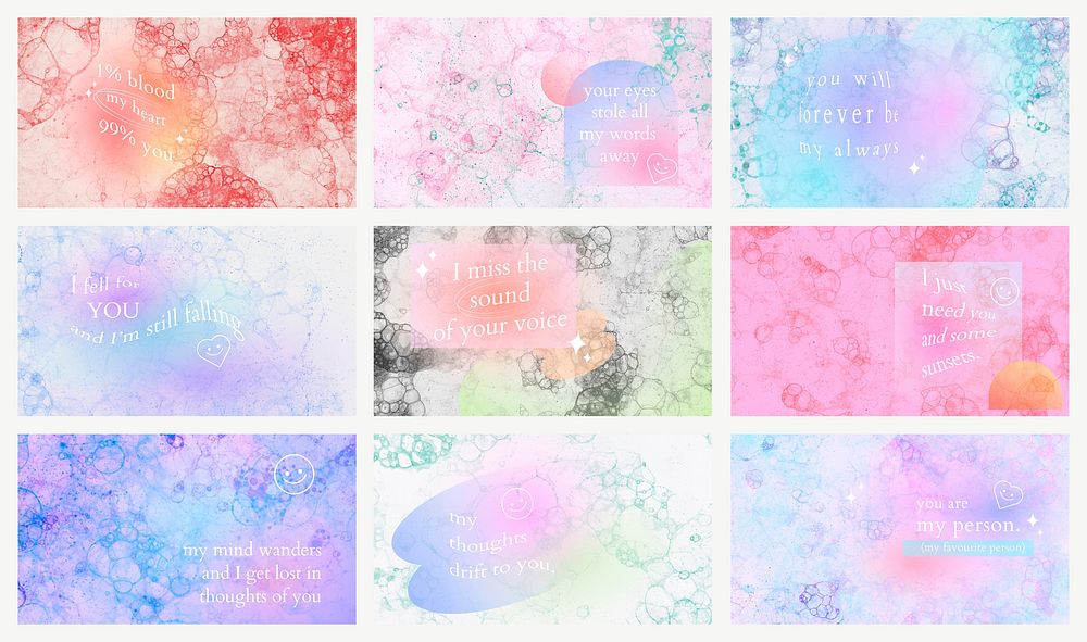 Aesthetic bubble art template vector with love quote blog banner set