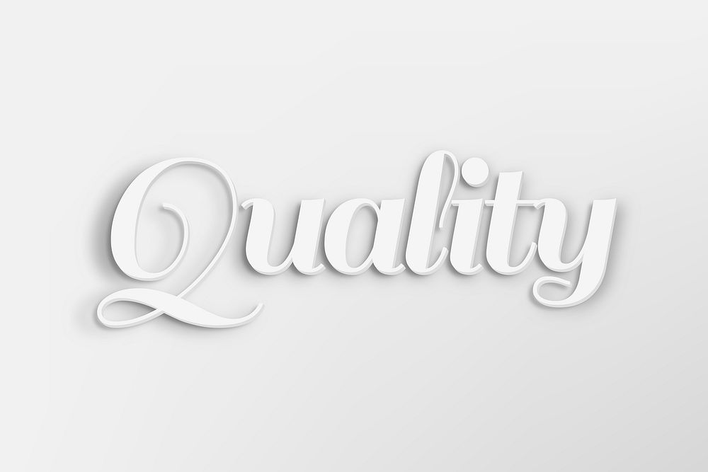 Quality word in white 3D text style