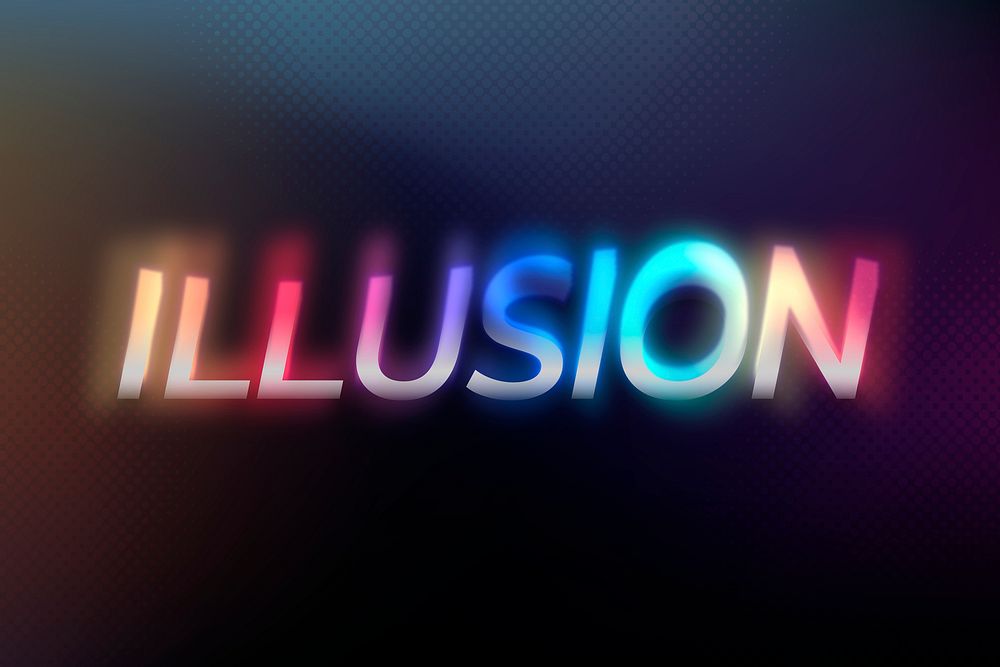 Illusion word in colorful neon psychedelic font typography illustration