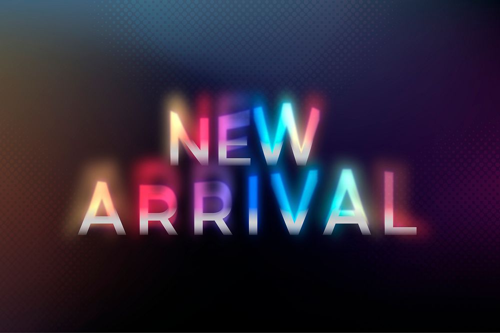New arrival shopping word in colorful neon psychedelic font typography illustration