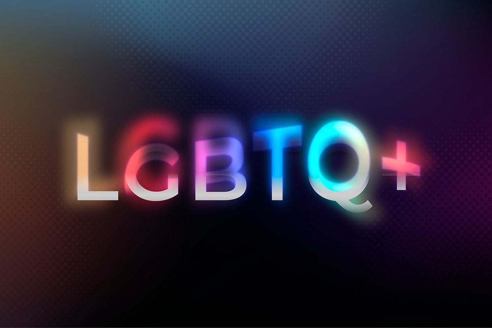 LGBTQ+ word in colorful neon psychedelic font typography illustration