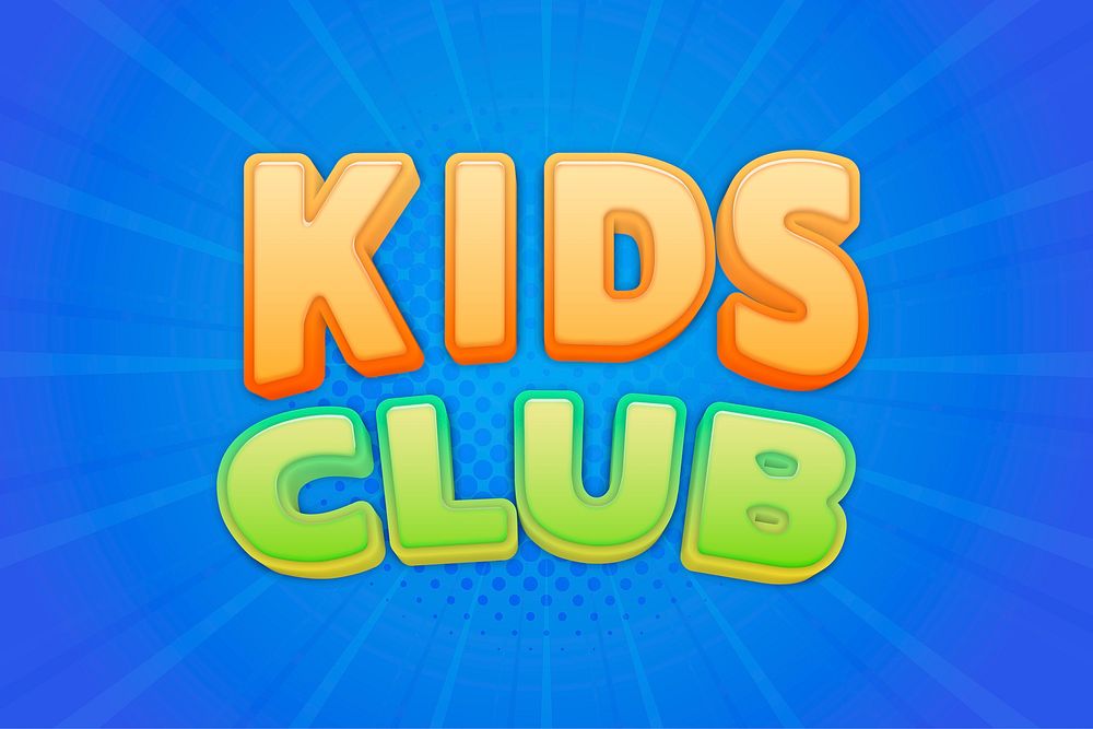 Kids club 3D text colorful comic typography illustration