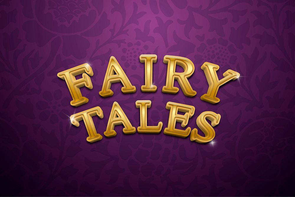 Fairy tales 3D text in gold fancy typography illustration