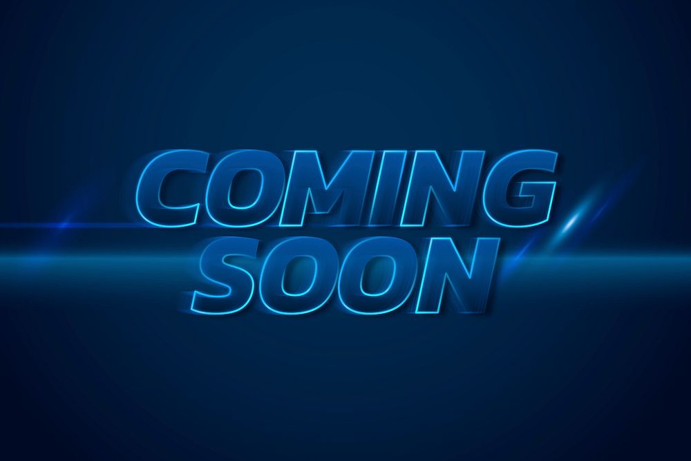 Coming soon 3D blue neon speed text typography illustration