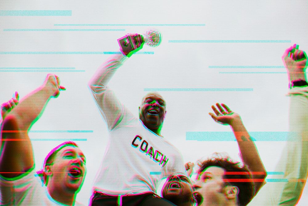 Winning sport team with glitch overlay in 3d tone