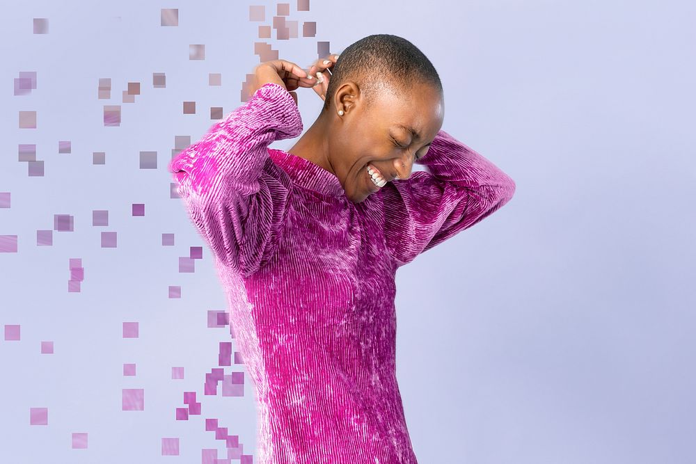 Happy woman in pixel dispersion style