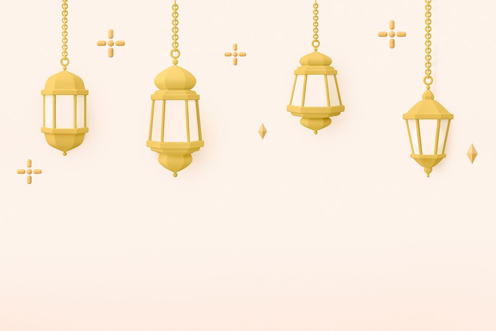 Beige 3D Ramadan background, lantern border design  psd