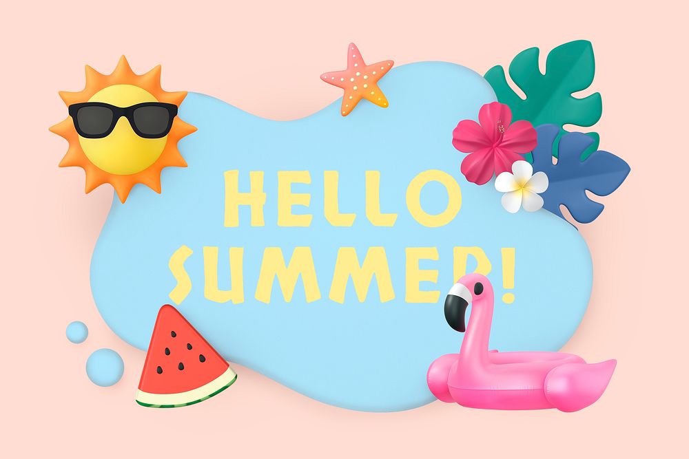 Tropical frame, 3D summer & vacation with hello summer word psd