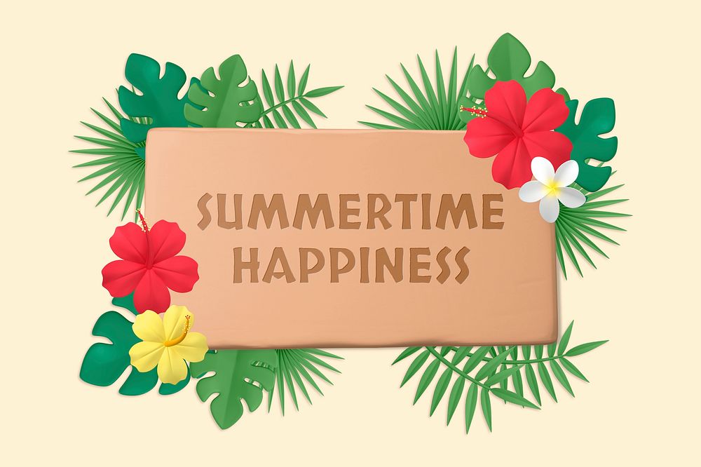Tropical frame, 3D flower with summertime happiness psd