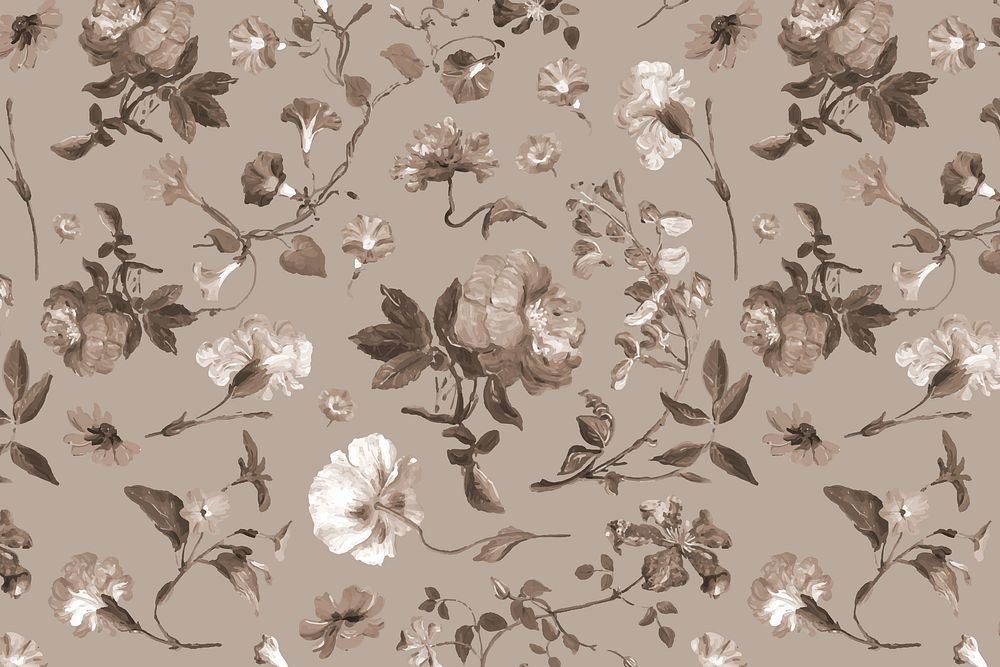 Retro flower pattern background, monochrome botanical design vector, remixed from original artworks by Pierre Joseph…