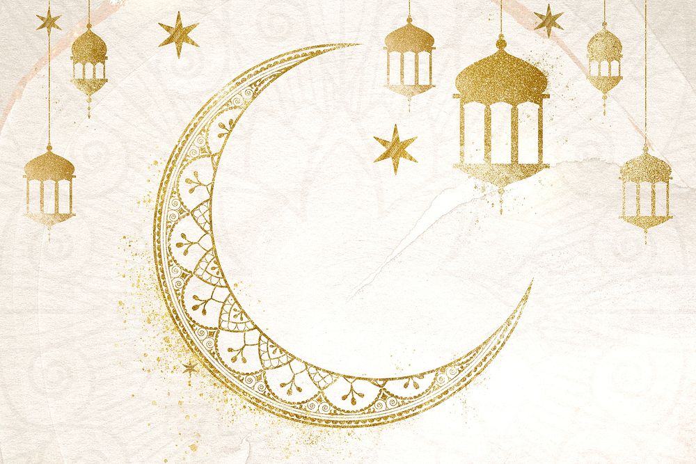 Gold Ramadan moon, festive background design psd