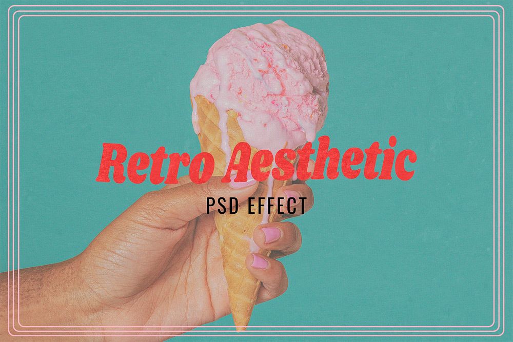 Retro aesthetic PSD photo effect, hand holding ice-cream