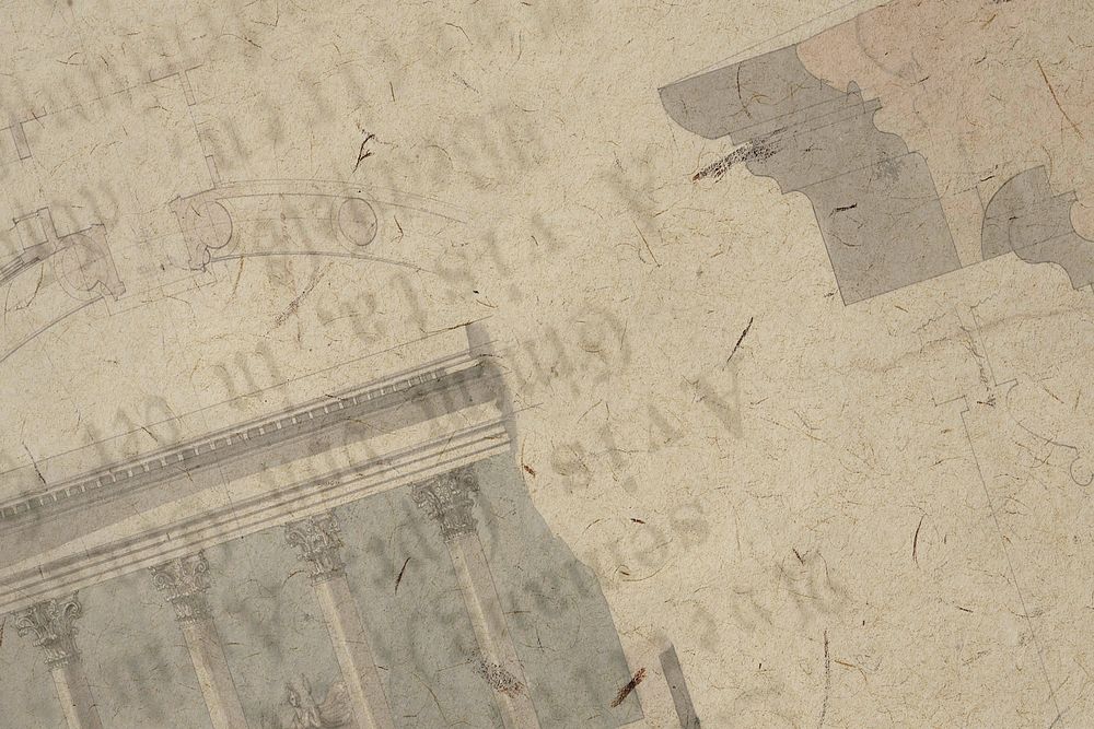 Vintage background with faded architecture illustration and handwriting 