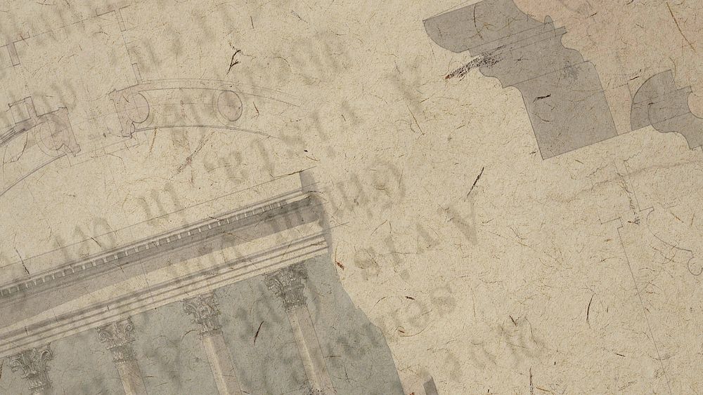 Vintage desktop wallpaper, HD background with faded architecture illustration and handwriting