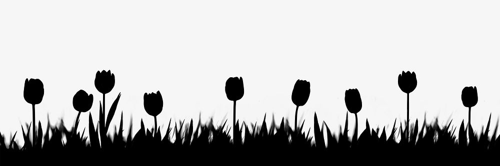 Tulip flower silhouette border, black floral graphic psd