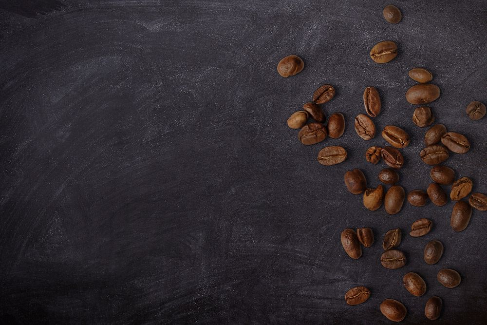 Grunge black background, coffee beans border