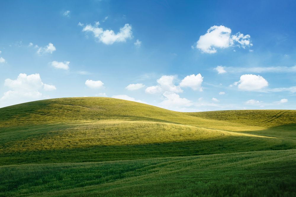Nature background, green hills & blue sky