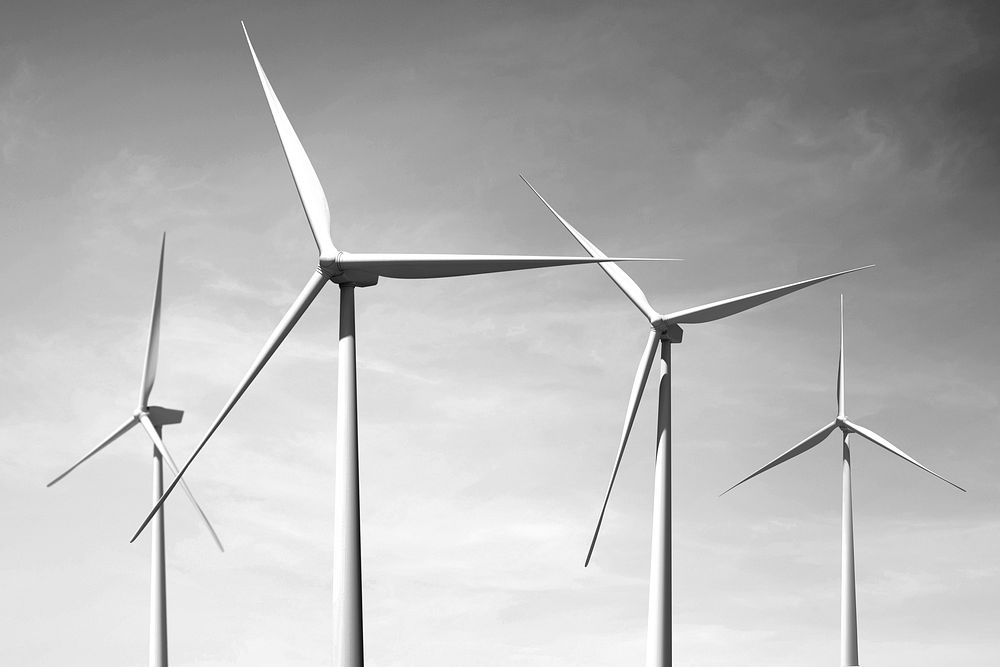 Wind power plant, renewable resources, grayscale