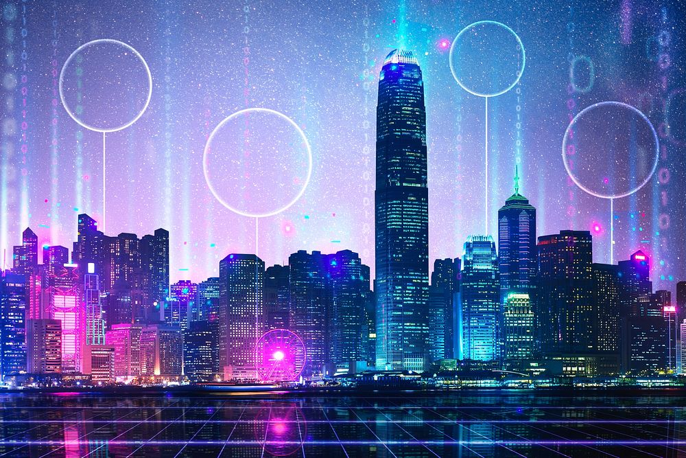 Global network smart city, technology digital remix