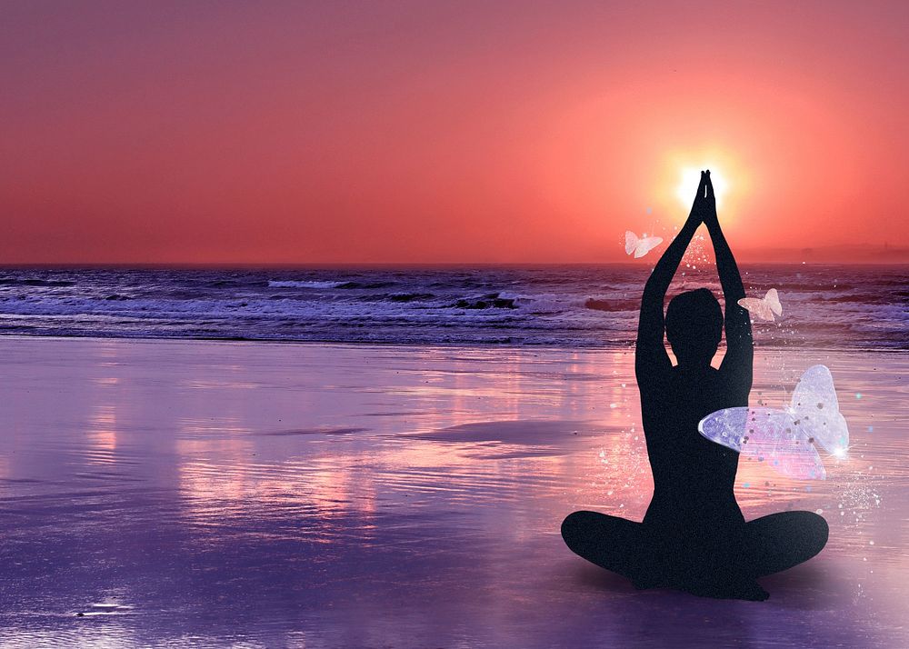 Yoga & mindfulness background, aesthetic sunrise view